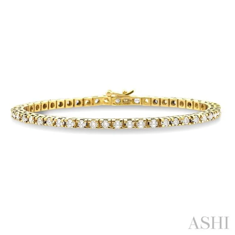 antique bracelets for women -4 Ctw Square Shape Round Cut Diamond Tennis Bracelet in 14K Yellow Gold