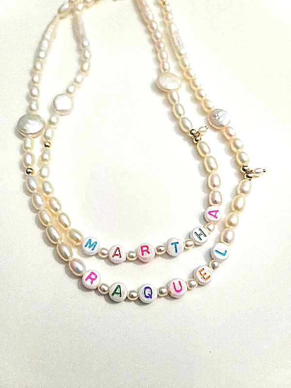 thick gold chain necklaces for women -Custom Pearl Name Necklace