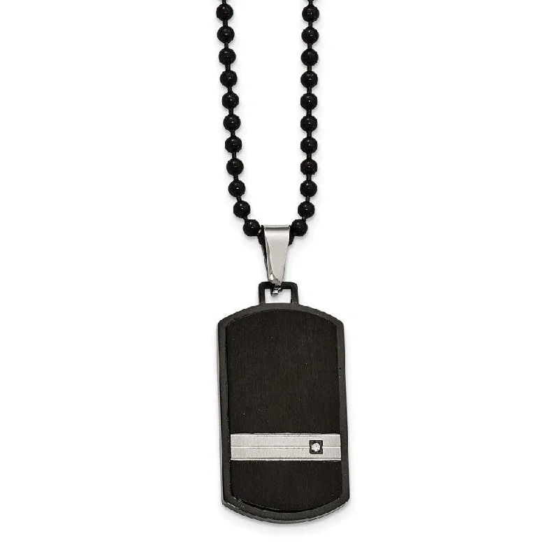 moon necklaces for women -Stainless Steel Brushed and Polished Blk IP CZ Dogtag Necklace