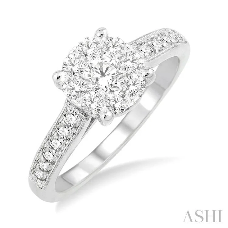 modern engagement rings -3/4 Ctw Lovebright Round Cut Diamond Engagement Ring in 14K White Gold