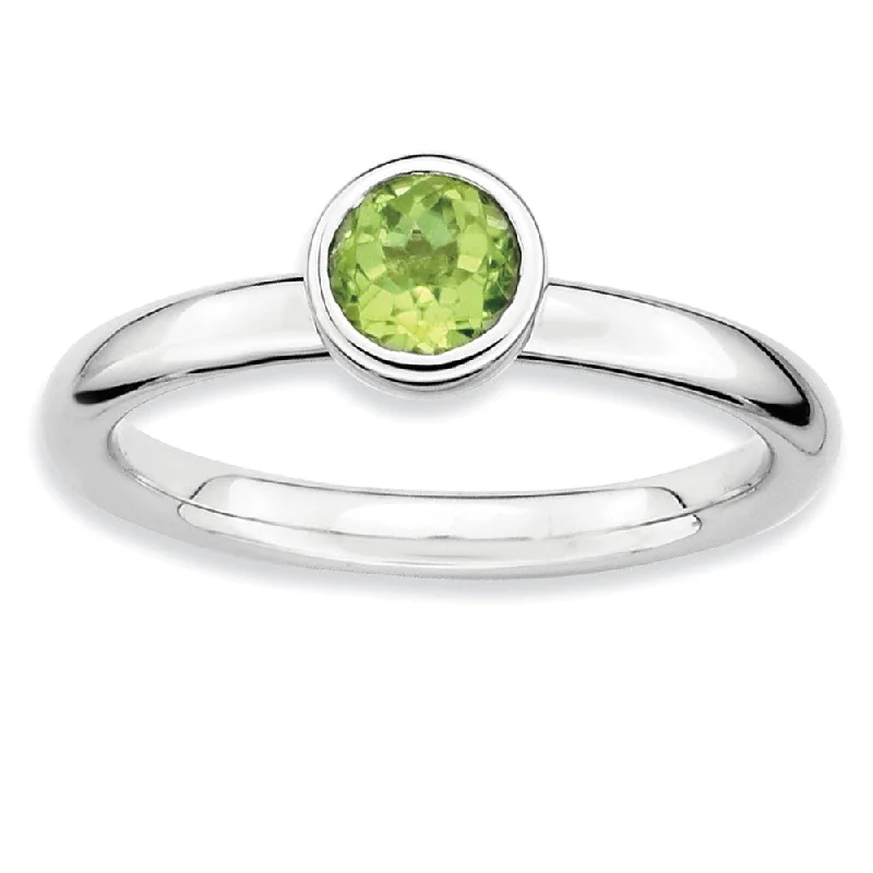 elegant promise rings for women -Stackable Low Profile 5mm Peridot Silver Ring