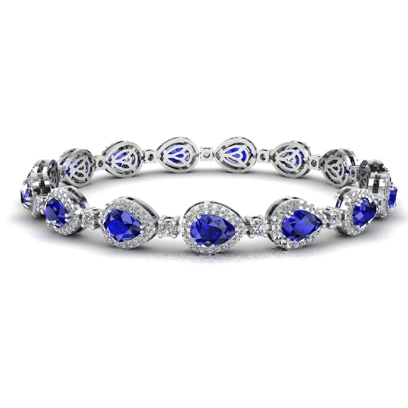 two-tone bracelets for women -Halo Pear Shape 9 Carat Diamond and Sapphire Bracelet BRHAPSS