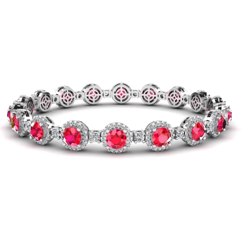 moon bracelets for women -Round Brilliant Shape 8.5 Carat Ruby Center Featuring Diamond Halo Bracelet BRHARBR