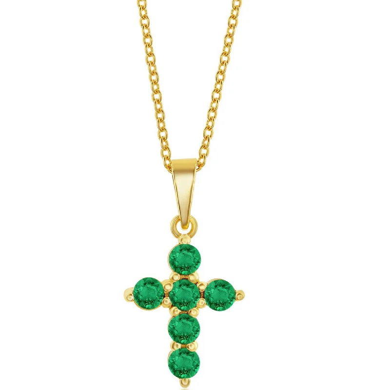 moonstone necklaces for women -Classic Women's Necklace - Sterling Silver Gold Plated Emerald Cross | M-6825