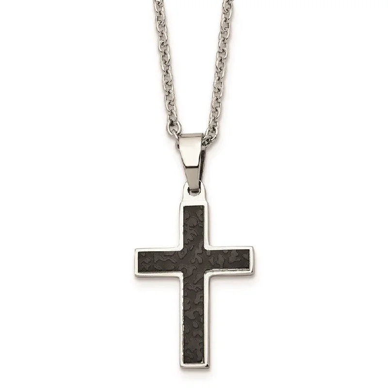 minimalist gold necklaces for women -Stainless Steel Polished and Textured Black IP-plated Cross Necklace