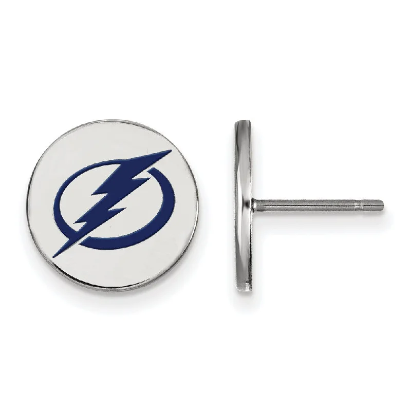 handcrafted earrings for women -Sterling Silver NHL Lightning SM Enamel Disc Post Earrings