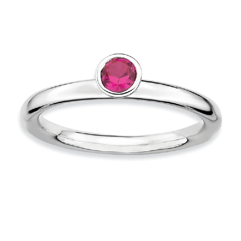 butterfly rings for women -Stackable High Profile 4mm Created Ruby Sterling Silver Ring