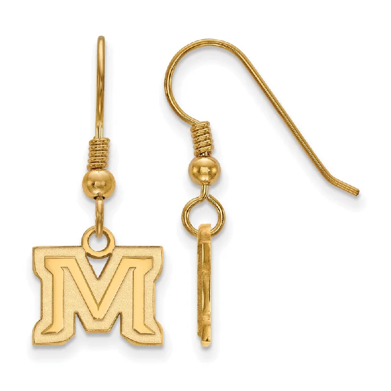 white gold earrings for women -14k Gold Plated Silver Montana State University Dangle Earrings