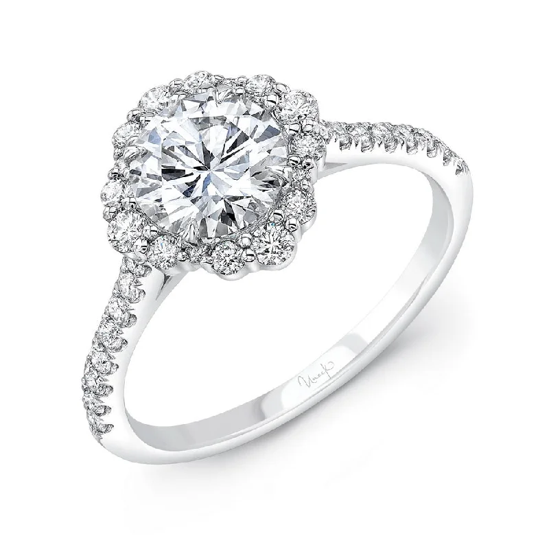 criss-cross engagement rings -Uneek Petals Design Round Diamond Engagement Ring with Pave Diamond Shank