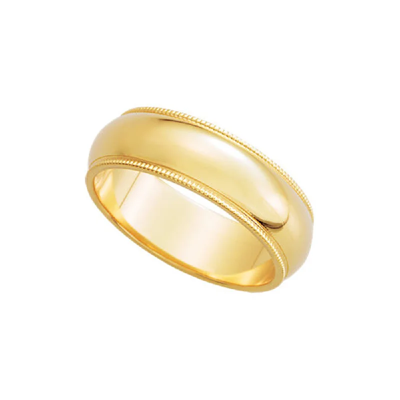 butterfly rings for women -6mm Milgrain Edge Domed Band in 14k Yellow Gold