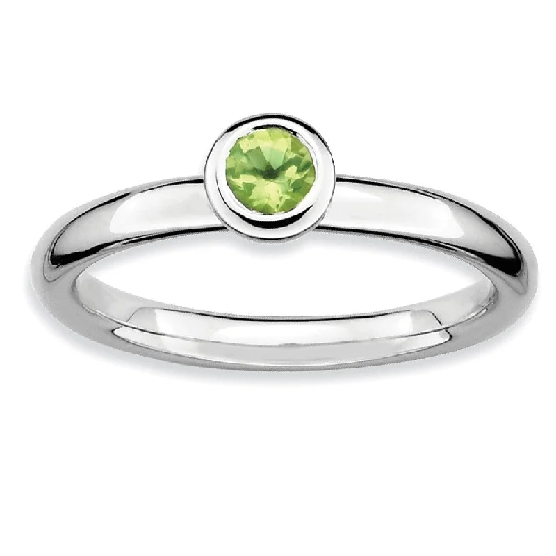 minimalist rings for women -Stackable Low Profile 4mm Peridot Silver Ring