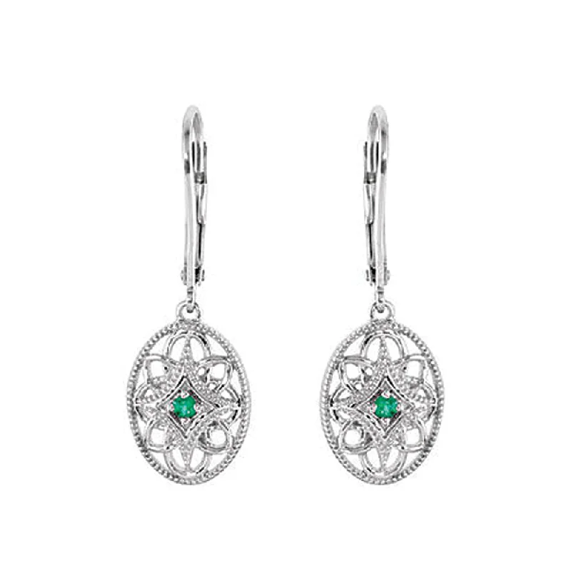 delicate charm earrings for women -Vintage Style Emerald Earrings in Sterling Silver