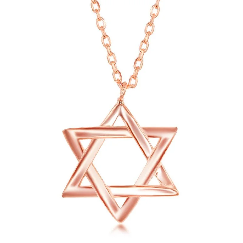 rose gold necklaces for women -Sterling Silver Star of David Necklace - Rose Gold Plated