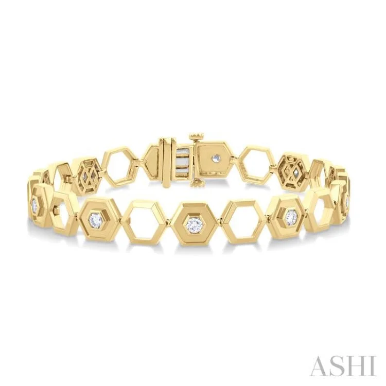 zodiac sign bracelets for women -3/4 ctw Double & Open Window Hexagon Round Cut Diamond Fashion Bracelet in 14K Yellow Gold