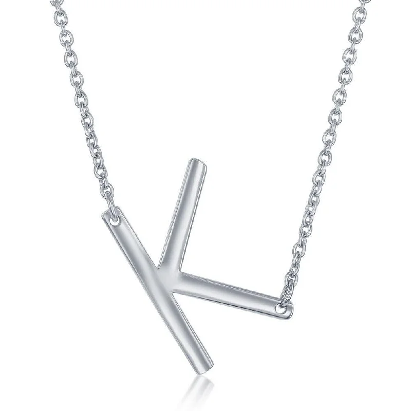 layering necklaces for women -Sterling Silver Sideways K Initial Necklace