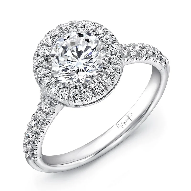 vintage diamond engagement rings -Uneek Classic Round Diamond Halo Engagement Ring with U-Pave Upper Shank