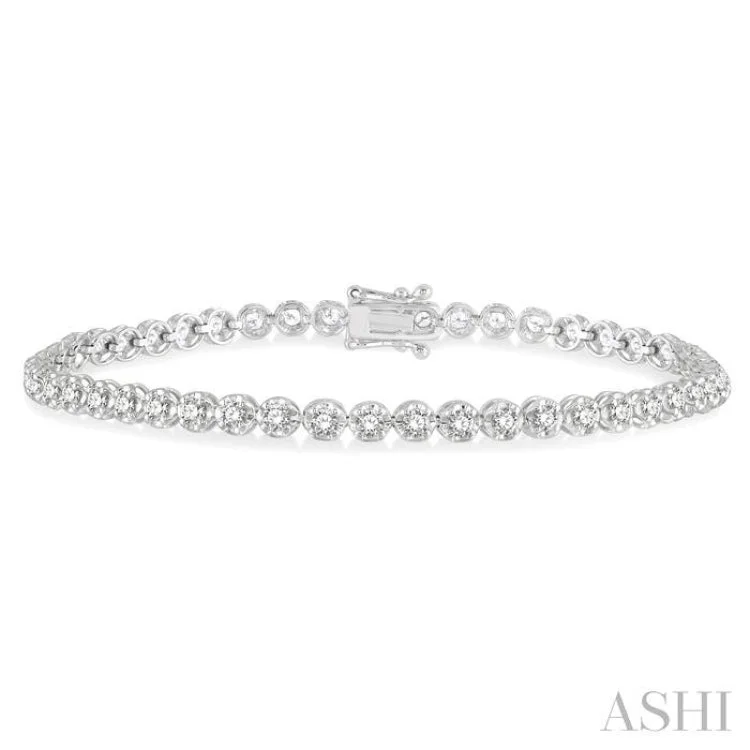 two-tone bracelets for women -2 Ctw Round Cut Diamond Illusion Bracelet in 10K White Gold