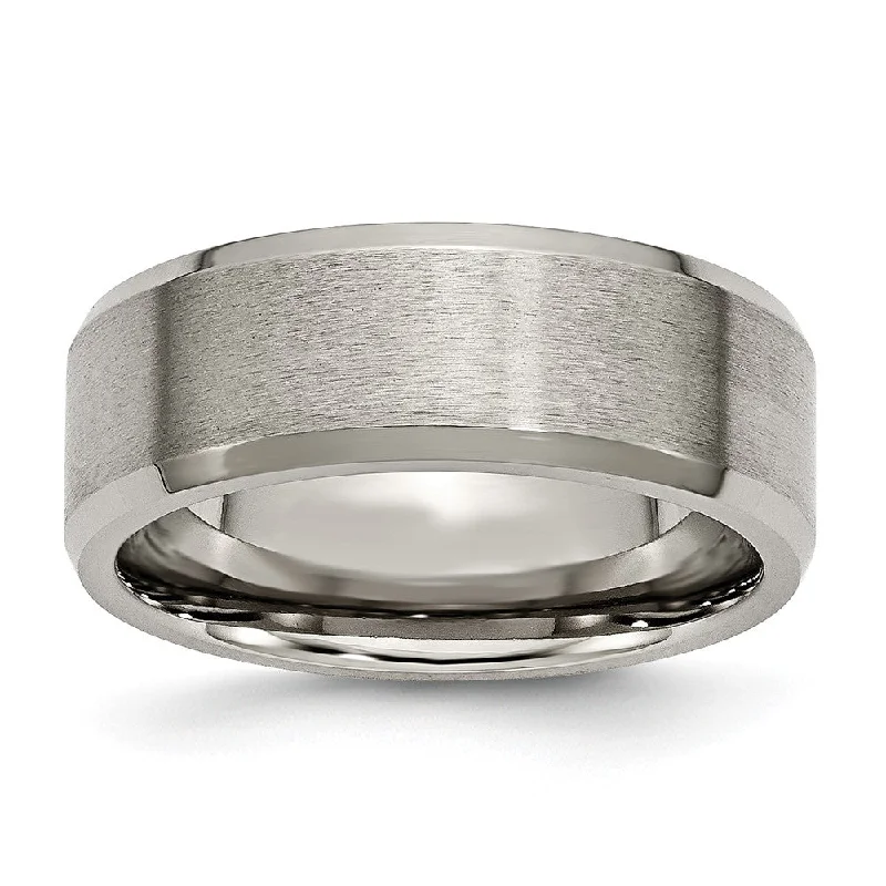 floral rings for women -Titanium Beveled Edge 8mm Brushed Comfort Fit Band