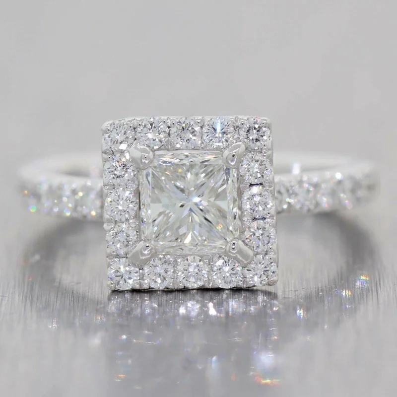 handmade engagement rings -Princess Cut 1.02ct EGL Platinum Diamond Halo 1.82ctw Engagement Ring t1