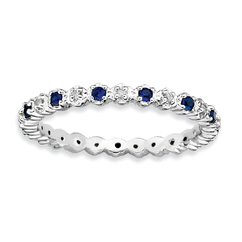 thick gold rings for women -2.25mm Stackable Created Sapphire & .04 Ctw HI/I3 Diamond Silver Band