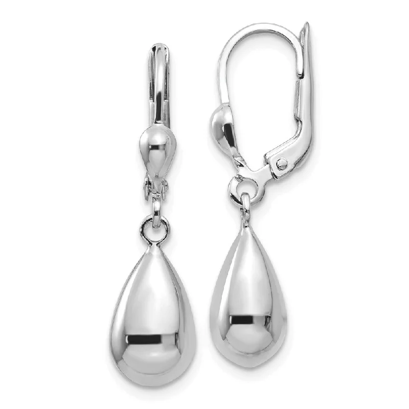 best delicate earrings for women -Polished 3D Teardrop Lever Back Earrings in 14k White Gold