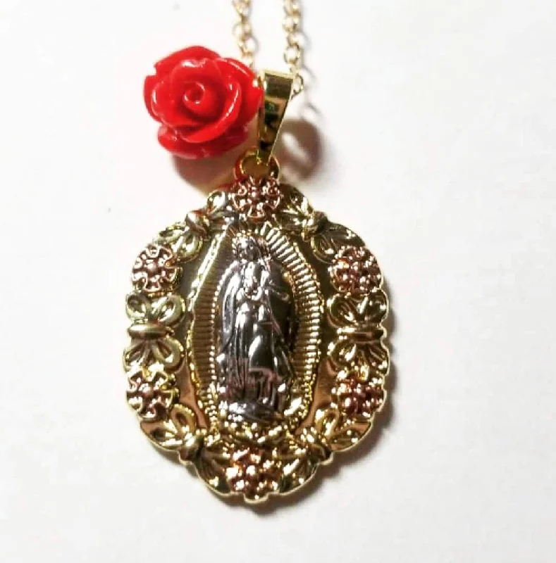 black onyx necklaces for women -Virgen de Guadalupe Charm Necklace