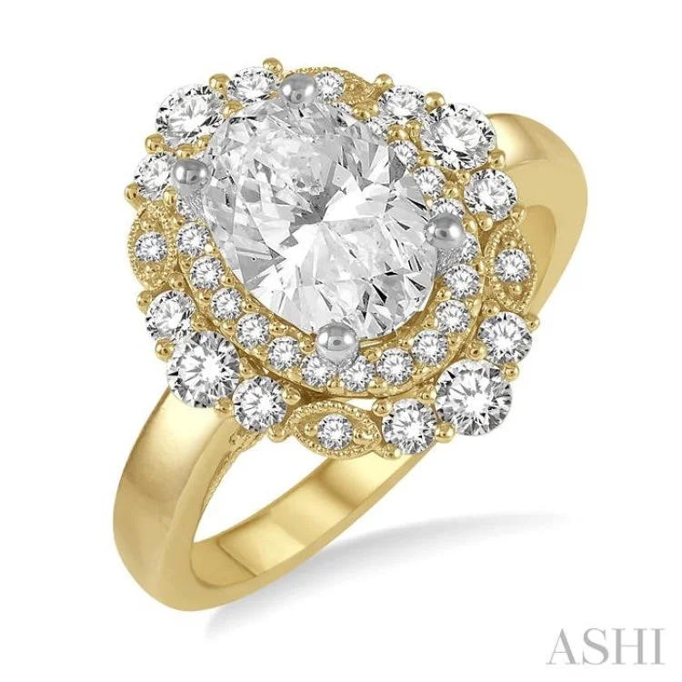 conflict-free engagement rings -5/8 ctw Oval Semi-Mount Round Cut Diamond Engagement Ring in 14K Yellow and White Gold