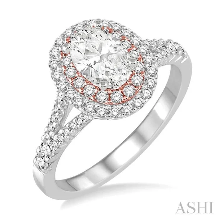 delicate pave engagement rings -3/4 Ctw Diamond Semi-mount Engagement Ring in 14K White and Rose Gold