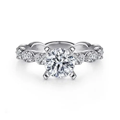 double band engagement rings -14K White Gold Round Diamond Engagement Ring