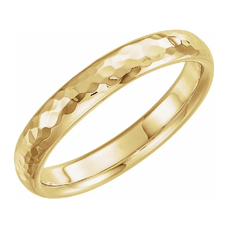 bold fashion rings for women -4mm 10K Yellow Gold Hammered Half Round Comfort Fit Band