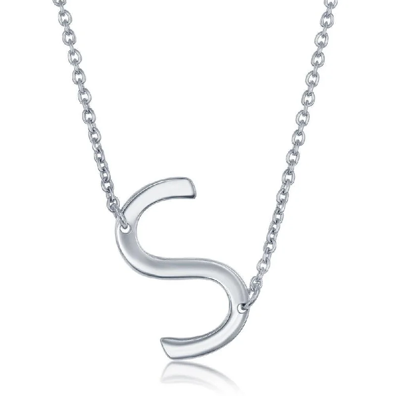 minimalist necklaces for women -Sterling Silver Sideways S Initial Necklace