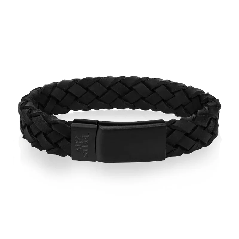 adjustable bracelets for women -A.R.Z Men's Black Leather 8.5" Bracelet