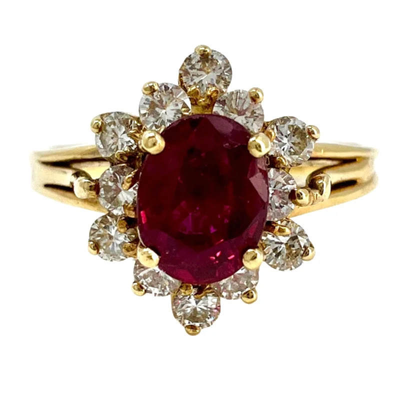 butterfly rings for women -14K Gold Ring with Ruby and Diamonds