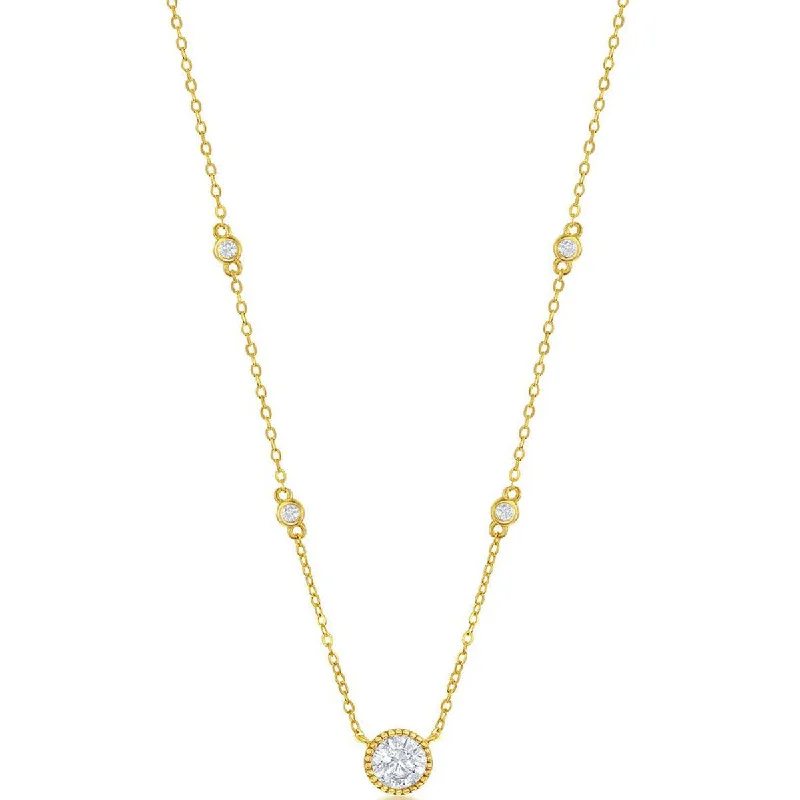 minimalist necklaces for women -Classic Women's Necklace - GP Sterling Silver Round CZ Station | M-6886-GP