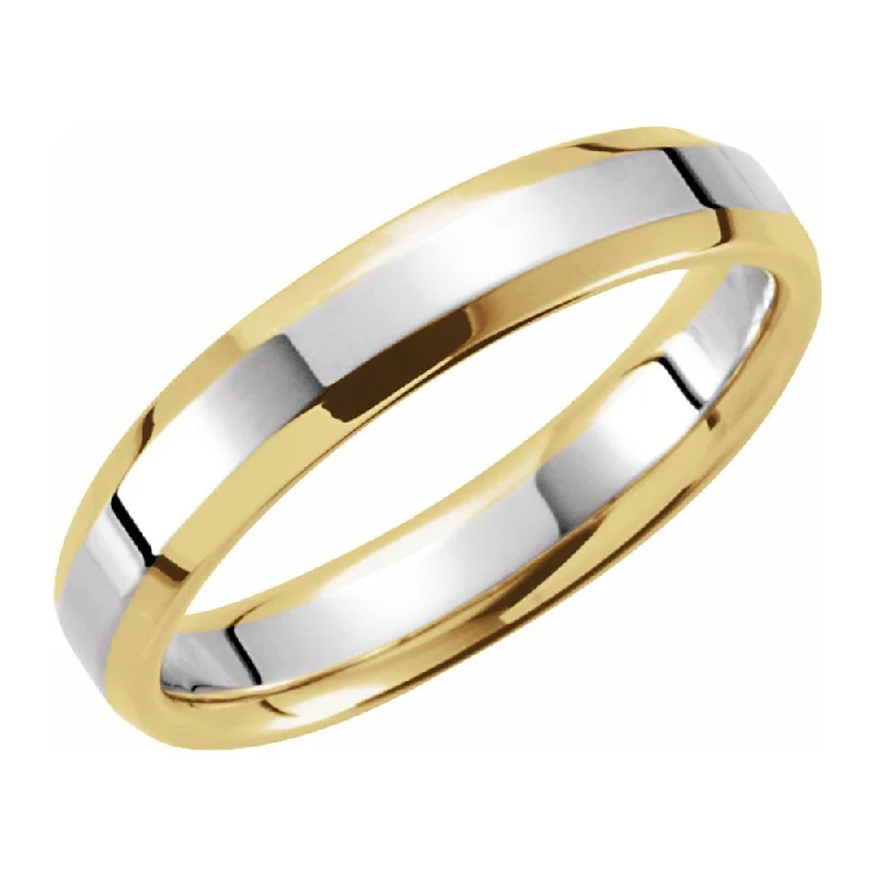 rose gold rings for women -4mm 14K Yellow & White Gold Beveled Edge Comfort Fit Band