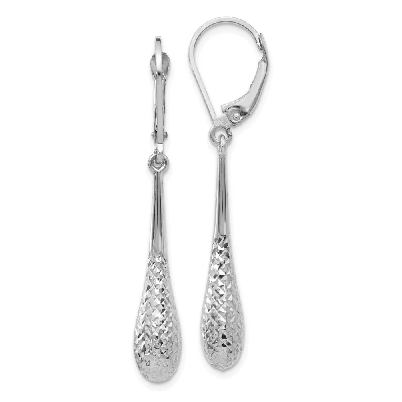 pearl cluster earrings for women -Diamond Cut Teardrop Lever Back Earrings in 14k White Gold, 44mm