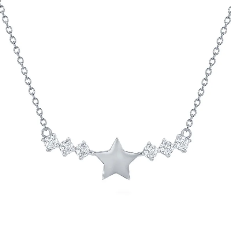 elegant name necklaces for women -Classic Women's Necklace - Sterling Silver Star with CZ Sides Bar | M-6887