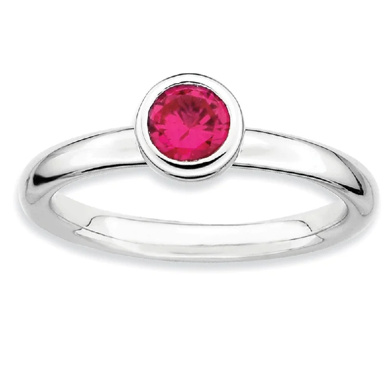 sun and moon rings for women -Stackable Low Profile 5mm Created Ruby Sterling Silver Ring