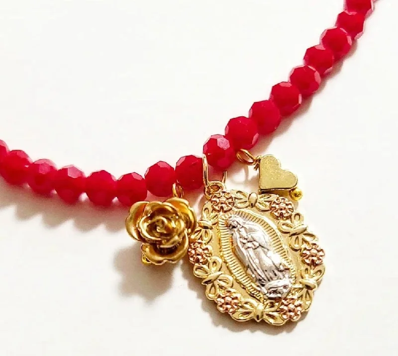 gold-plated necklaces for women -Virgen Ruby Crystal Necklace