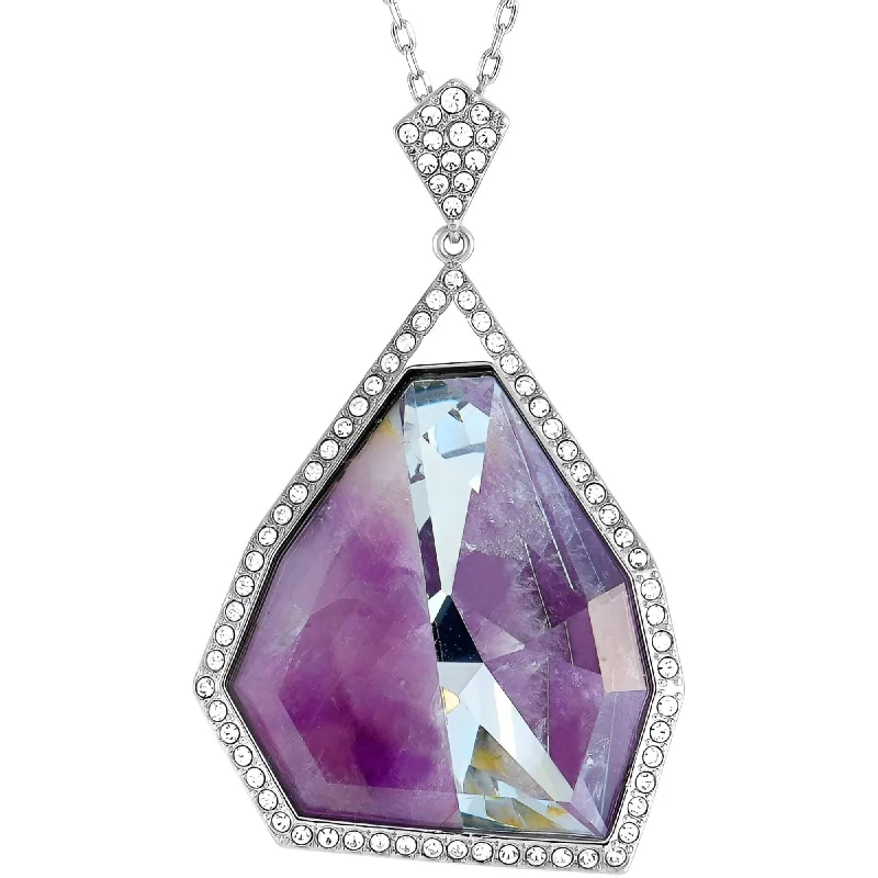 classic solitaire necklaces for women -Swarovski Women's Necklace - Purple Amethyst Gemstone and Crystals Pendant | 5092185