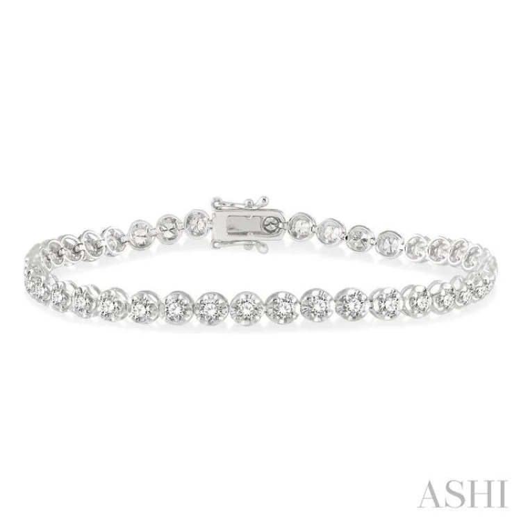 white gold bracelets for women -3 Ctw Round Cut Diamond Illusion Bracelet in 10K White Gold