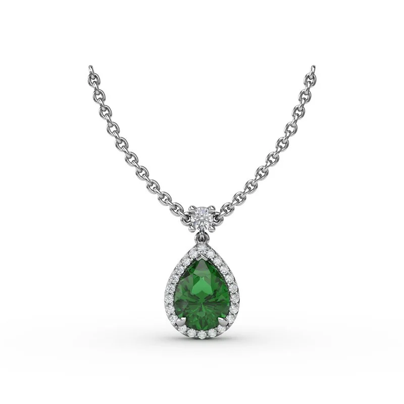 baroque pearl necklaces for women -Emerald and Diamond Teardrop Necklace N1777E