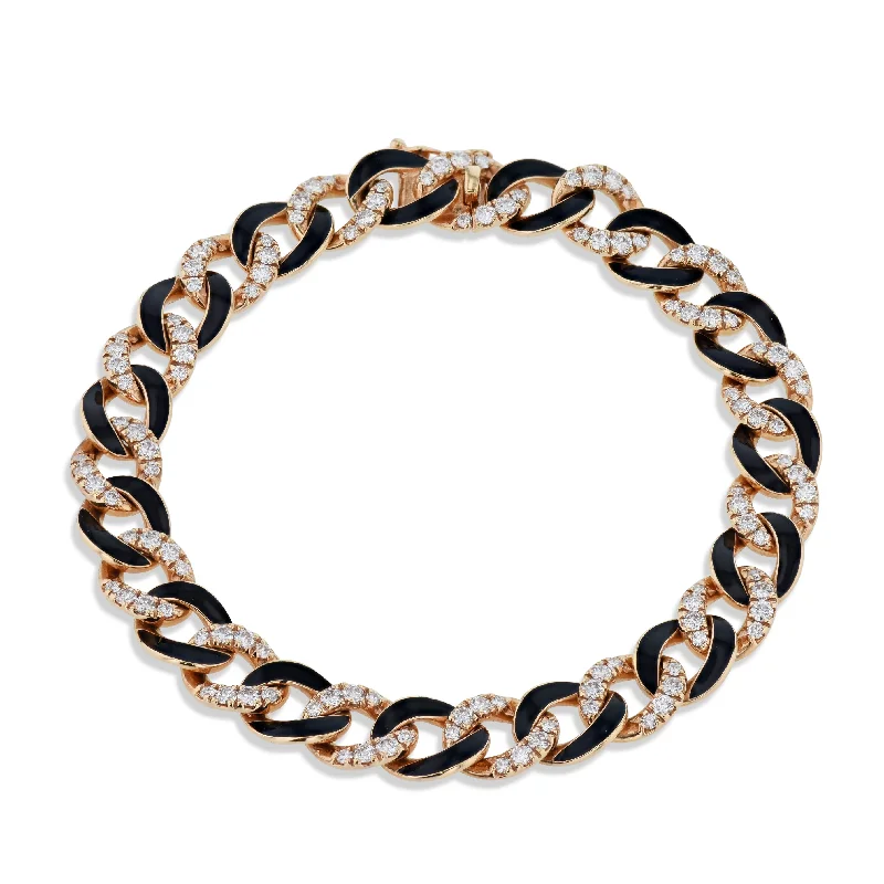 moon bracelets for women -Rose Gold Black Enamel Diamond Pave Bracelet