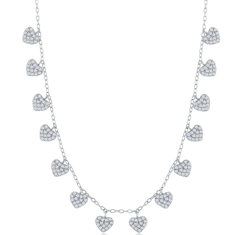 chunky necklaces for women -Classic Women's Necklace - Sterling Silver Dangling CZ Hearts | M-6816