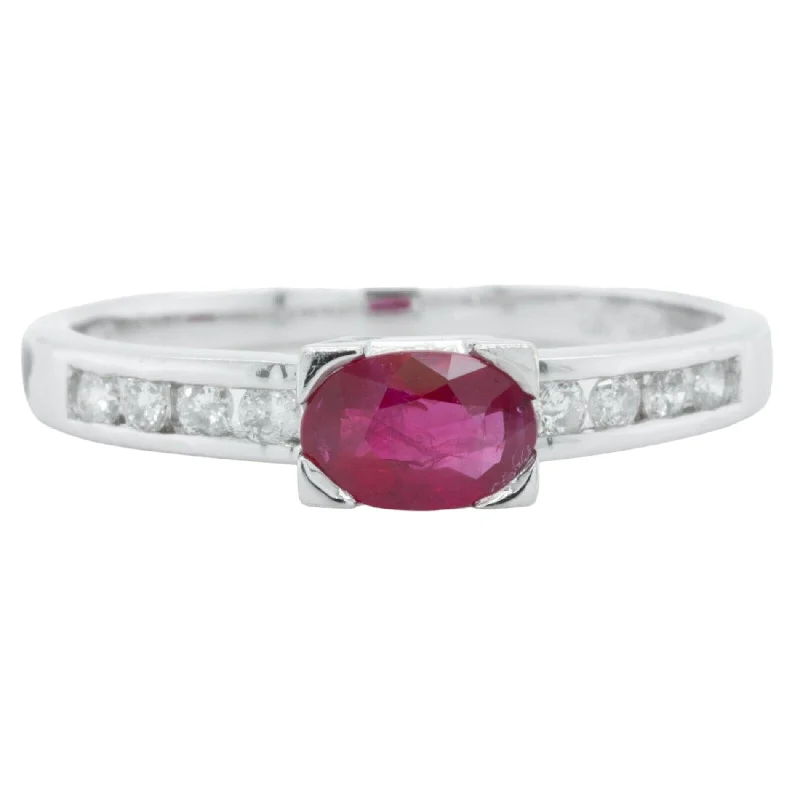 luxury engagement rings -14k White Gold 0.60ct Oval Ruby & 0.17ctw Diamond Engagement Ring Size 7