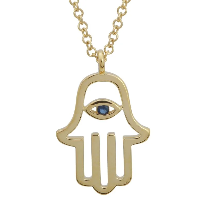 bar necklaces for women -BROOKE 14K HAMSA - SAPPHIRE NECKLACE