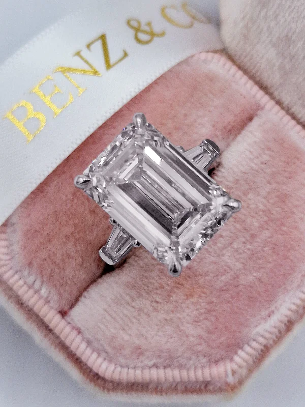 luxury engagement rings -13.60 Carats Lab Grown Emerald Cut with Tapered Baguette Side Stones Diamond Engagement Ring