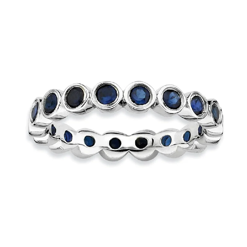 cubic zirconia solitaire rings -Sterling Silver Stackable Bezel Set Created Sapphire 3.5mm Band