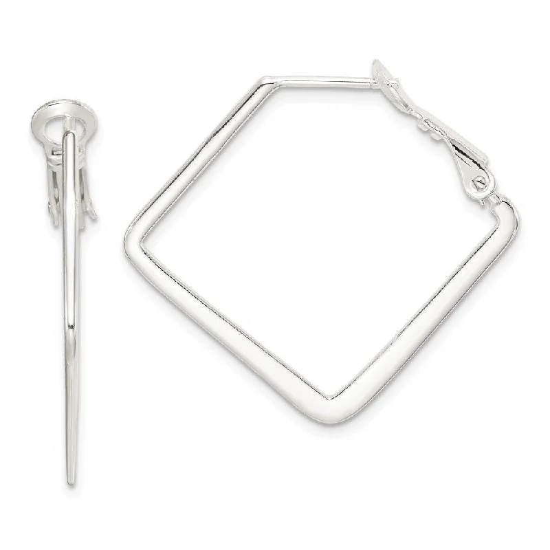 romantic earrings for women -Flat Square Hoop Earrings in Sterling Silver - 30mm (1 1/8 Inch)