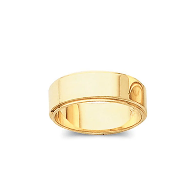 adjustable silver rings for women -6mm Flat Ridged Edge Wedding Band in 10k Yellow Gold